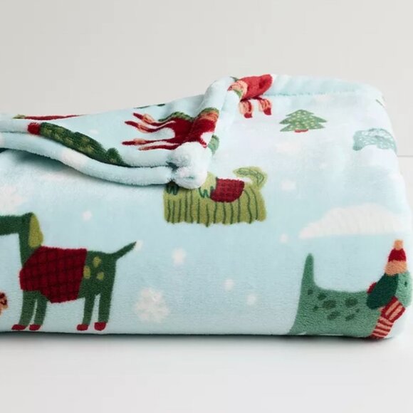 Winter Holiday Dogs Soft Plush Throw Blanket 5' x 6 ft - The Big One -New - Picture 3 of 5